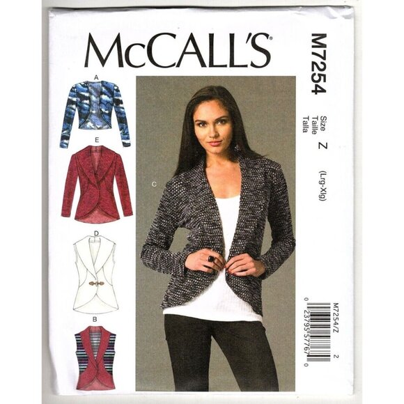McCall's M7254 Misses L to XL Cardigan Jacket and Vest Uncut Sewing Pattern New - Picture 1 of 5